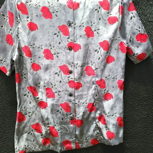 Christie & Jill Womens Button Up Multi-Color Size 10 100% Polyester Short Sleeve - Picture 10 of 12
